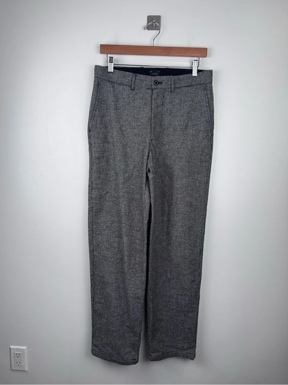 J.Crew Men Houndstooth Wool Black White Pant Size 29